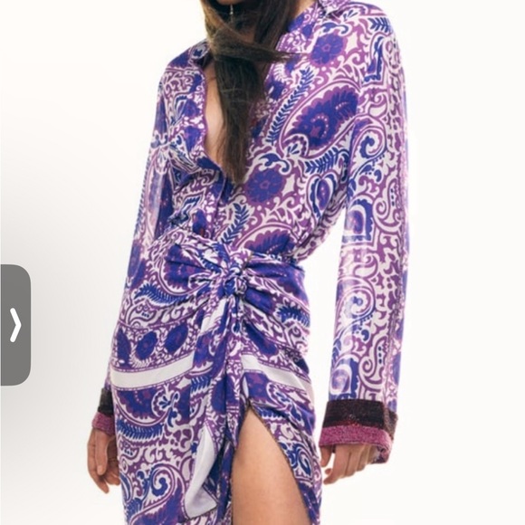 Zara purple paisley sheer embroidered blouse Sz S - Picture 1 of 5